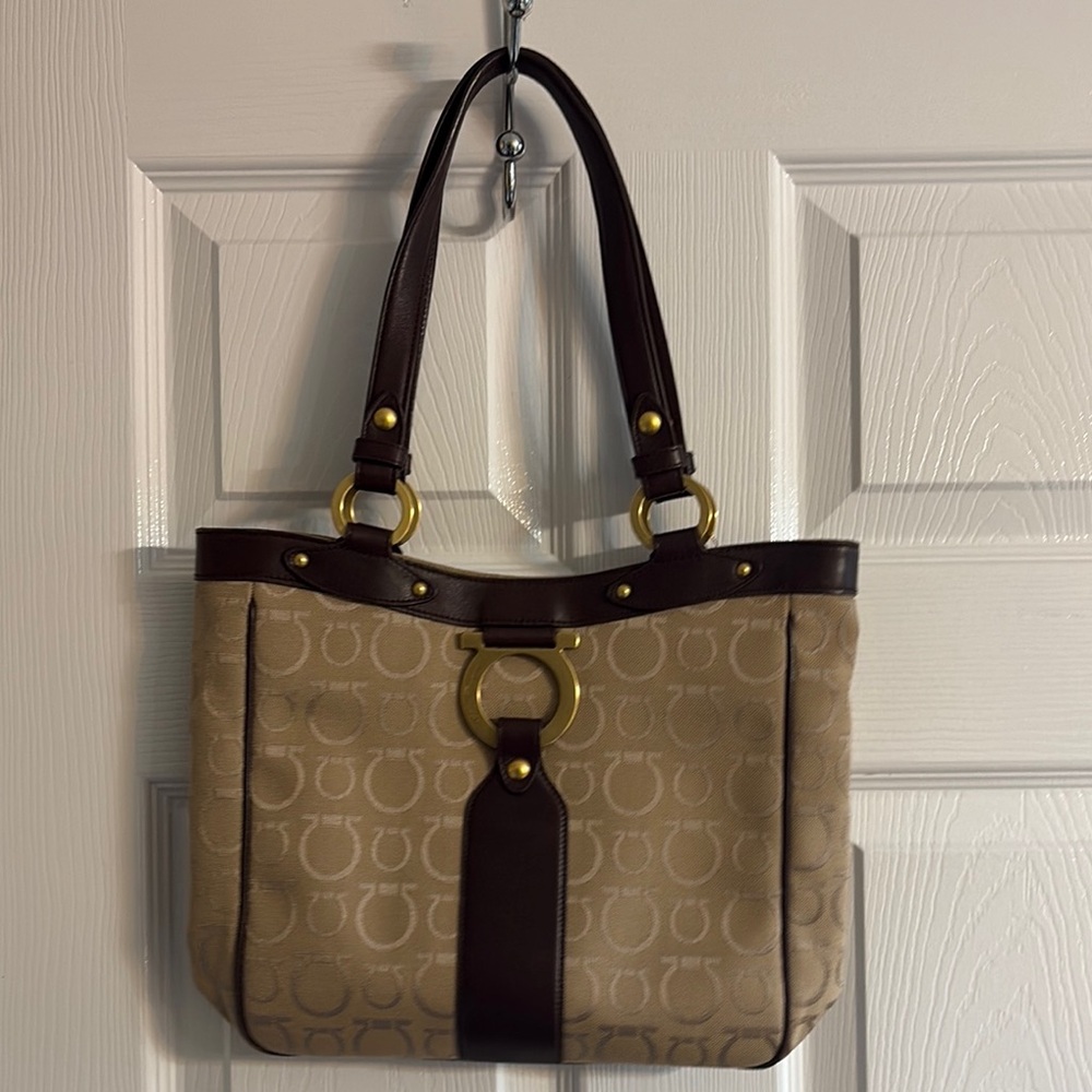Salvatore Ferragamo Brown and Tan Shoulder Bag with Elegant Design